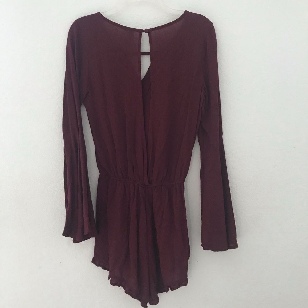 Burgundy Bell Sleeve Romper - Picture 4 of 4